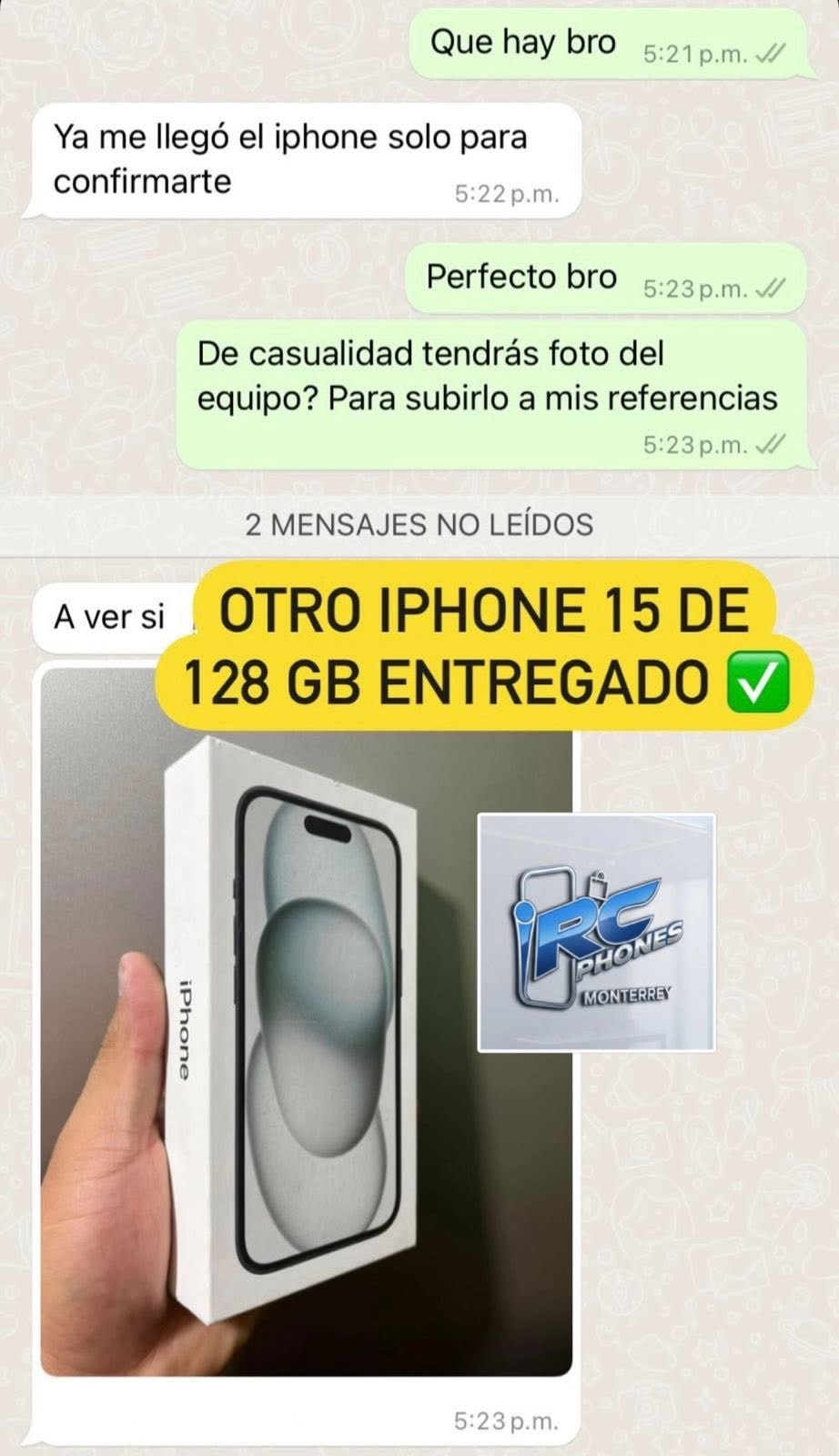 iPhone 15 de 128 GB entregado